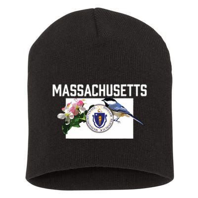 Massachusetts Us State Flag With State Bird Flower Short Acrylic Beanie