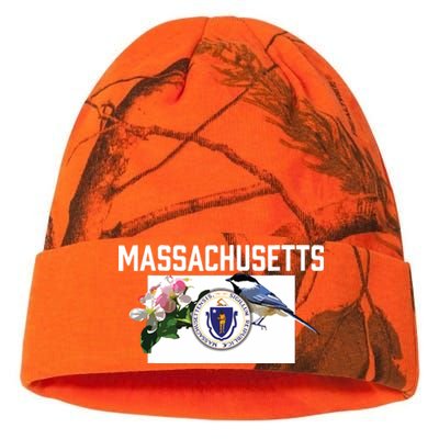 Massachusetts Us State Flag With State Bird Flower Kati Licensed 12" Camo Beanie