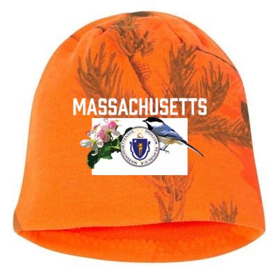 Massachusetts Us State Flag With State Bird Flower Kati - Camo Knit Beanie