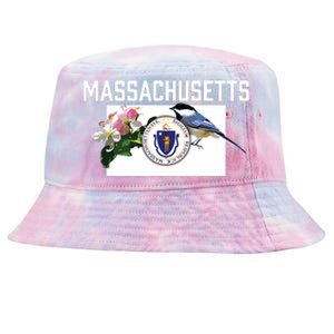 Massachusetts Us State Flag With State Bird Flower Tie-Dyed Bucket Hat