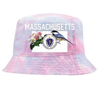 Massachusetts Us State Flag With State Bird Flower Tie-Dyed Bucket Hat