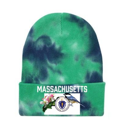 Massachusetts Us State Flag With State Bird Flower Tie Dye 12in Knit Beanie