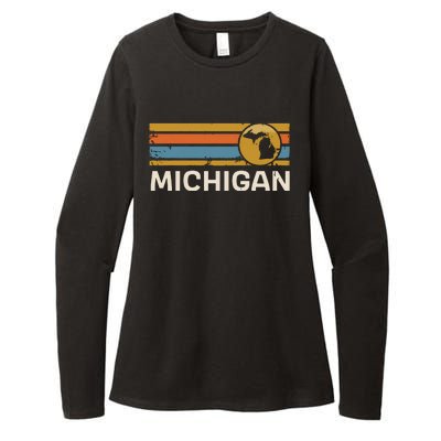 Michigan Us State Map Vintage Retro Stripes Womens CVC Long Sleeve Shirt