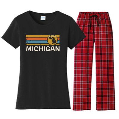 Michigan Us State Map Vintage Retro Stripes Women's Flannel Pajama Set