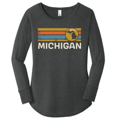 Michigan Us State Map Vintage Retro Stripes Women's Perfect Tri Tunic Long Sleeve Shirt