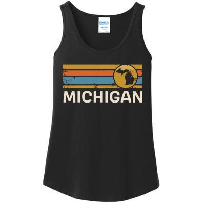 Michigan Us State Map Vintage Retro Stripes Ladies Essential Tank