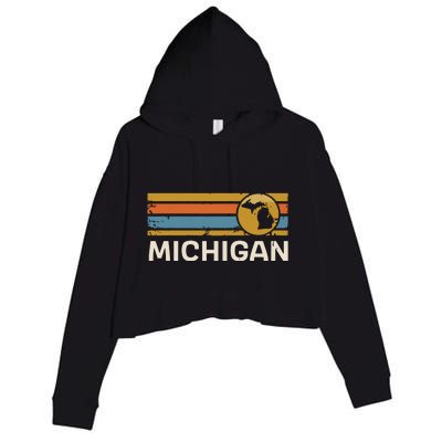 Michigan Us State Map Vintage Retro Stripes Crop Fleece Hoodie