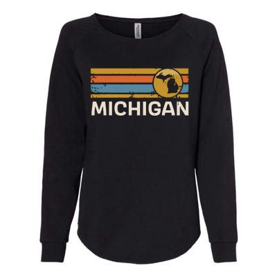 Michigan Us State Map Vintage Retro Stripes Womens California Wash Sweatshirt