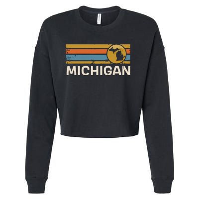 Michigan Us State Map Vintage Retro Stripes Cropped Pullover Crew