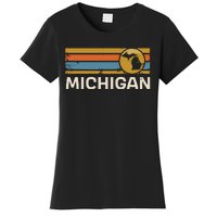 Michigan Us State Map Vintage Retro Stripes Women's T-Shirt