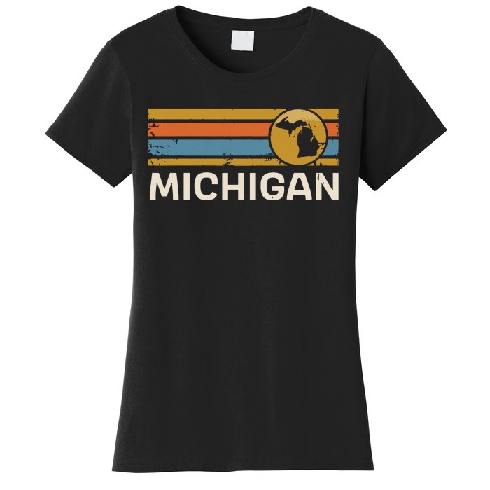 Michigan Us State Map Vintage Retro Stripes Women's T-Shirt