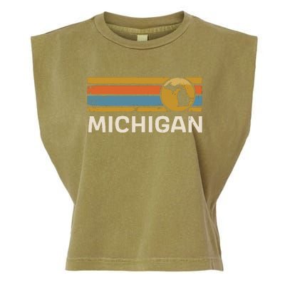 Michigan Us State Map Vintage Retro Stripes Garment-Dyed Women's Muscle Tee