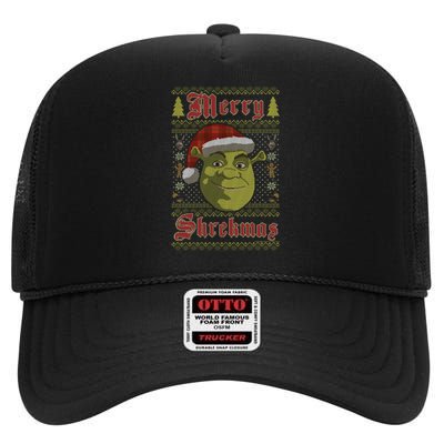 Merry Ugly Sweater Style Christmas High Crown Mesh Back Trucker Hat