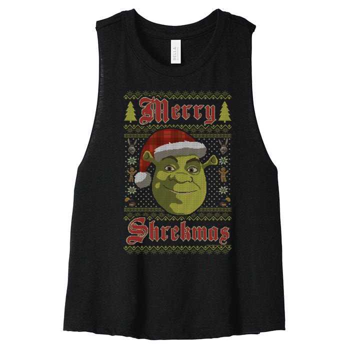 Merry Ugly Sweater Style Christmas Women's Racerback Cropped Tank