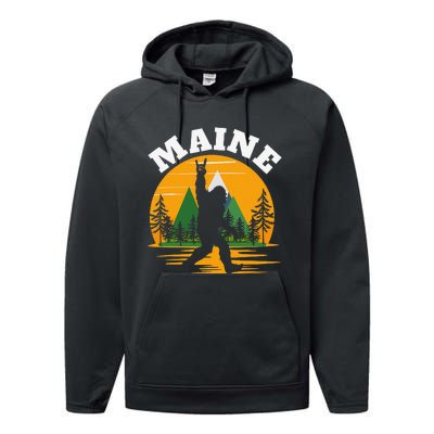 Maine US State Bigfoot Sasquatch Performance Fleece Hoodie