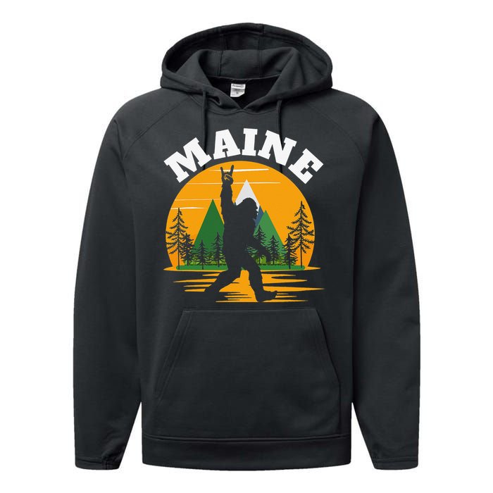 Maine US State Bigfoot Sasquatch Performance Fleece Hoodie