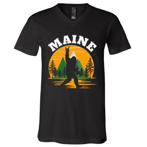 Maine US State Bigfoot Sasquatch V-Neck T-Shirt