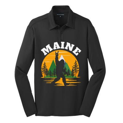 Maine US State Bigfoot Sasquatch Silk Touch Performance Long Sleeve Polo