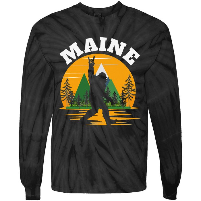 Maine US State Bigfoot Sasquatch Tie-Dye Long Sleeve Shirt