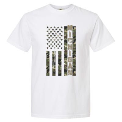 Michigan United States Distressed Camo Us Flag Garment-Dyed Heavyweight T-Shirt