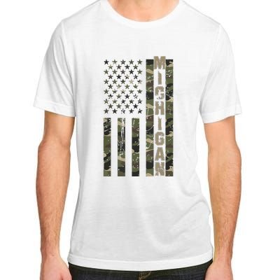 Michigan United States Distressed Camo Us Flag Adult ChromaSoft Performance T-Shirt