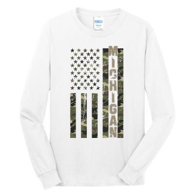 Michigan United States Distressed Camo Us Flag Tall Long Sleeve T-Shirt