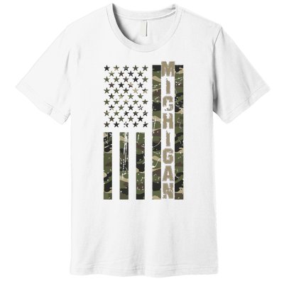 Michigan United States Distressed Camo Us Flag Premium T-Shirt