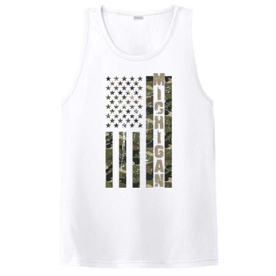 Michigan United States Distressed Camo Us Flag PosiCharge Competitor Tank