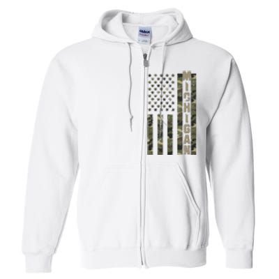 Michigan United States Distressed Camo Us Flag Full Zip Hoodie