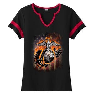 Marine USA Sign Flag Ladies Halftime Notch Neck Tee