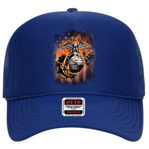 Marine USA Sign Flag High Crown Mesh Back Trucker Hat