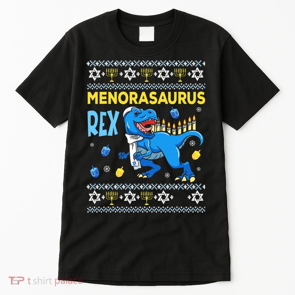 Menorasaurus Ugly Sweater Funny Hanukkah Dinosaur Tall T-Shirt