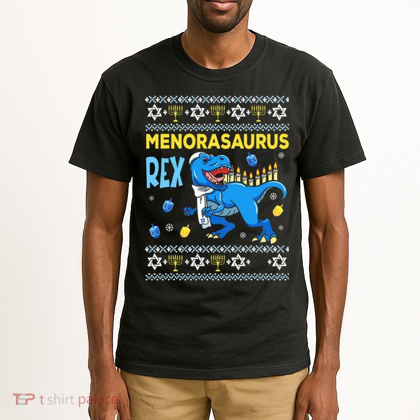 Menorasaurus Ugly Sweater Funny Hanukkah Dinosaur Tall T-Shirt