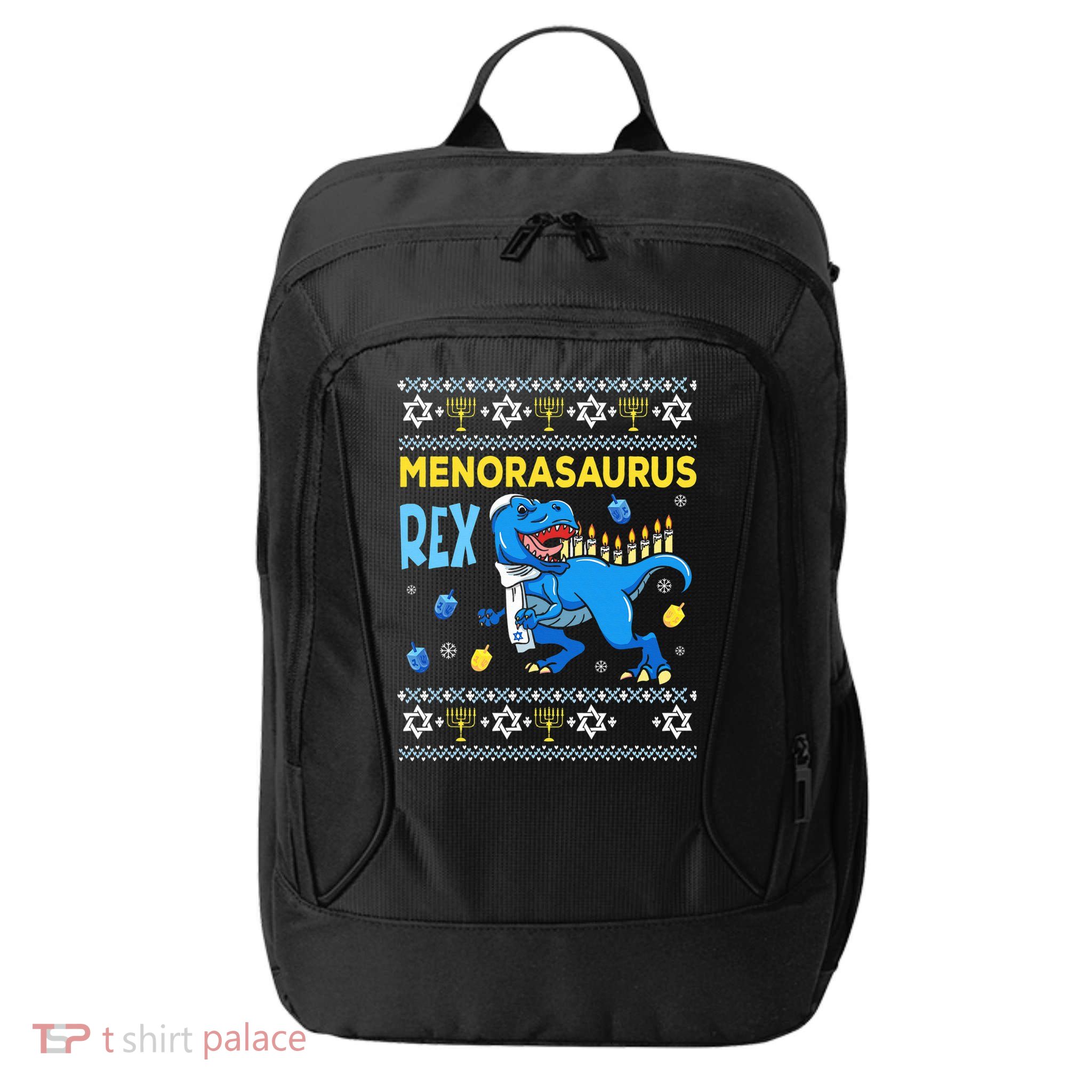 Menorasaurus Ugly Sweater Funny Hanukkah Dinosaur City Backpack