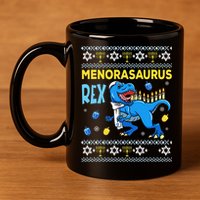 Menorasaurus Ugly Sweater Funny Hanukkah Dinosaur 11oz C Handle Ceramic Mug
