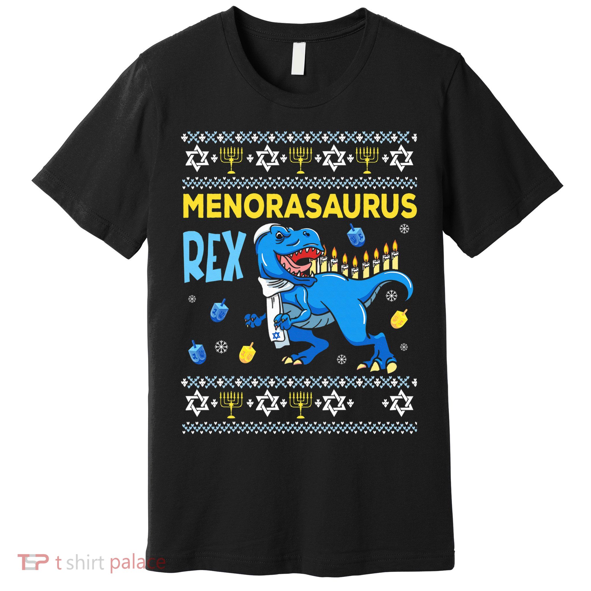 Menorasaurus Ugly Sweater Funny Hanukkah Dinosaur Premium T-Shirt
