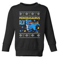 Menorasaurus Ugly Sweater Funny Hanukkah Dinosaur Toddler Sweatshirt