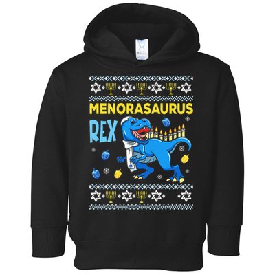 Menorasaurus Ugly Sweater Funny Hanukkah Dinosaur Toddler Hoodie