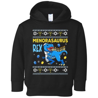 Menorasaurus Ugly Sweater Funny Hanukkah Dinosaur Toddler Hoodie