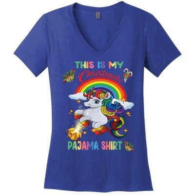 Magical Unicorn Squad This Is My Christmas Pajama Gift Women's V-Neck T-Shirt