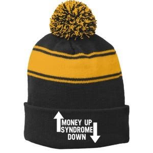 Money Up Syndrome Down Funny Stripe Pom Pom Beanie