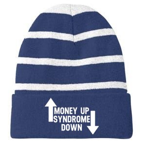 Money Up Syndrome Down Funny Striped Beanie with Solid Band