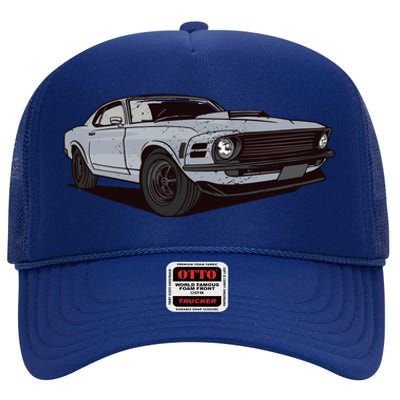 Muscle Race Car High Crown Mesh Back Trucker Hat