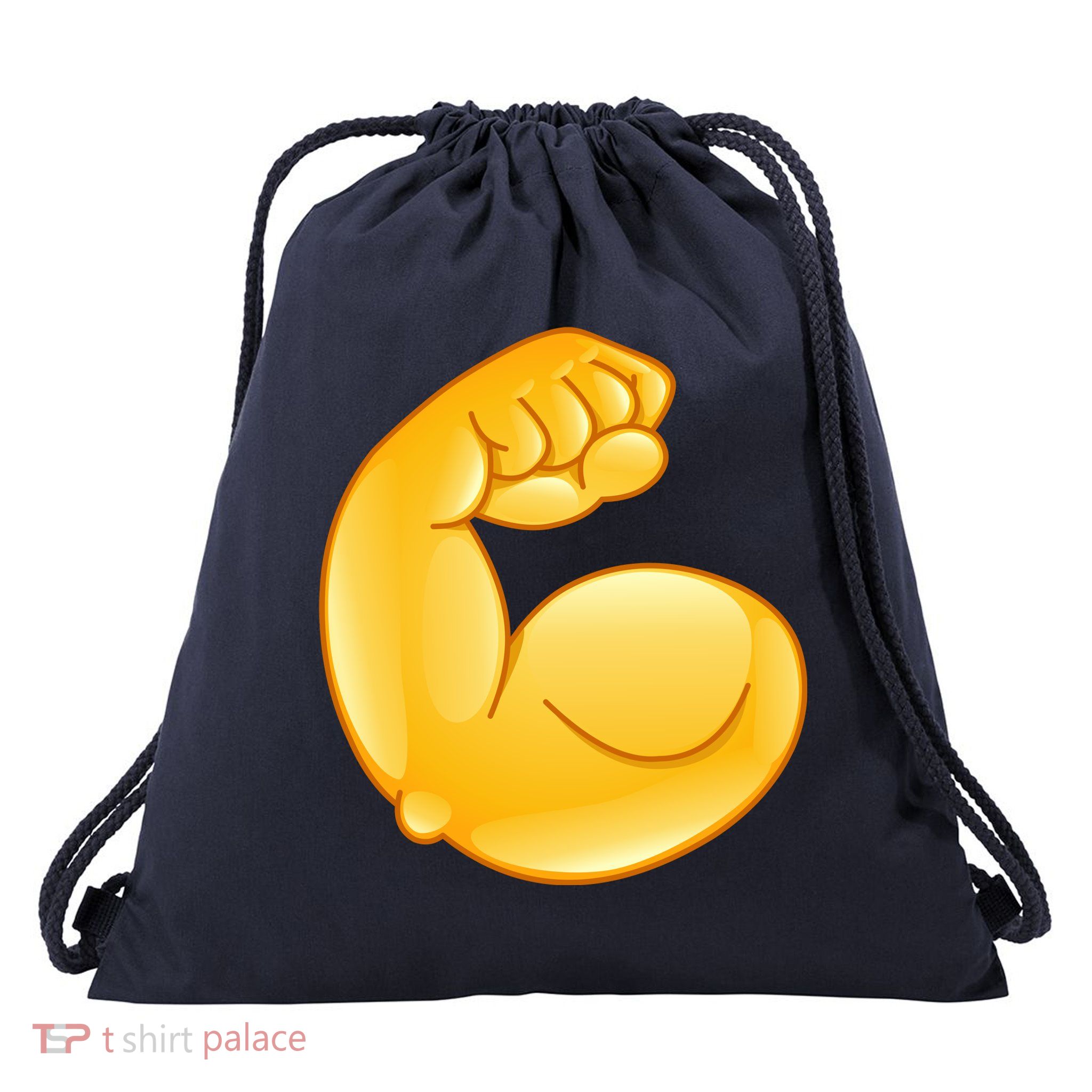 Muscle Strong Arm Flex Emoji Drawstring Bag