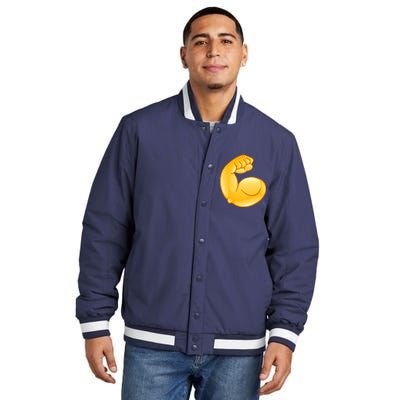 Muscle Strong Arm Flex Emoji Insulated Varsity Jacket