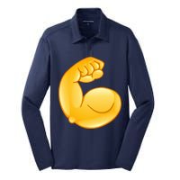 Muscle Strong Arm Flex Emoji Silk Touch Performance Long Sleeve Polo