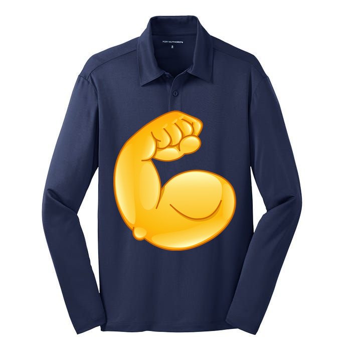 Muscle Strong Arm Flex Emoji Silk Touch Performance Long Sleeve Polo