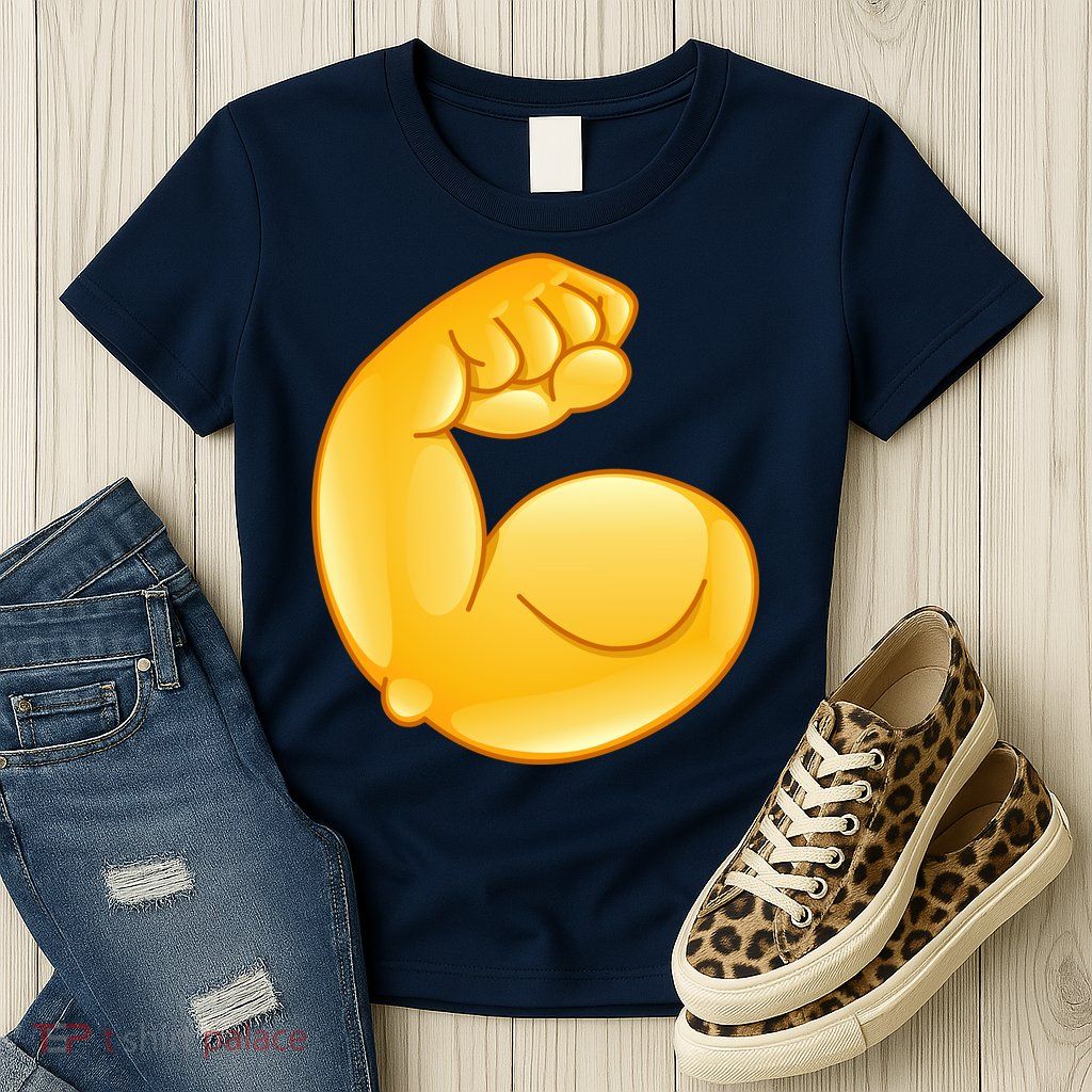Muscle Strong Arm Flex Emoji Womens T-Shirt