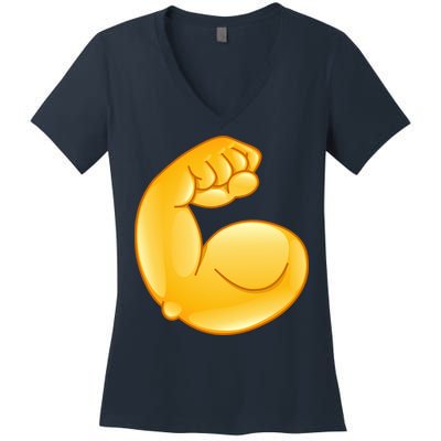 Muscle Strong Arm Flex Emoji Women's V-Neck T-Shirt