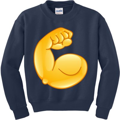 Muscle Strong Arm Flex Emoji Kids Sweatshirt